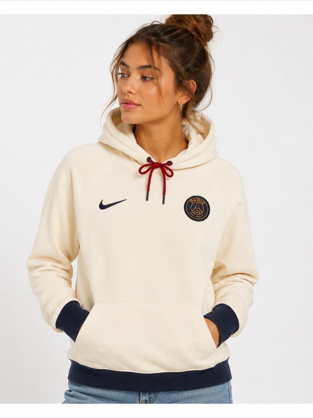 Nike Paris Saint-Germain PSG Hoodie Cream Navy Pullover Women's Medium